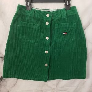 Tommy Hilfiger Green Corduroy Button Up Skirt